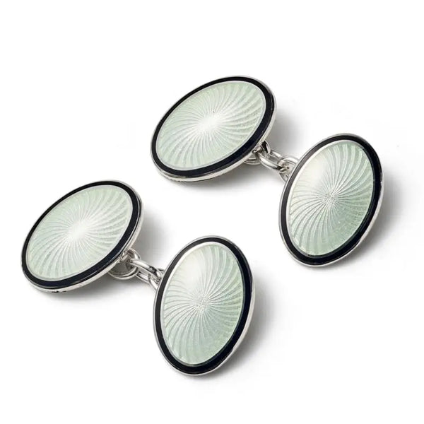 Aspinal of London Mens Black and Grey Sterling Silver Vitreous Enamel Cufflinks