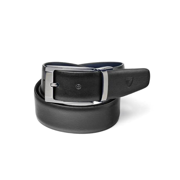 Aspinal of London Mens Black and Navy Blue Leather Reversible Belt