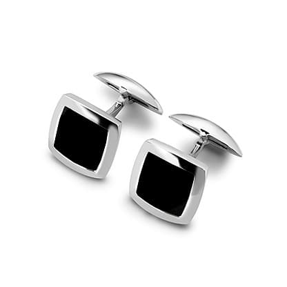 Aspinal of London Mens Black and Sterling Silver & Onyx Square Cufflinks