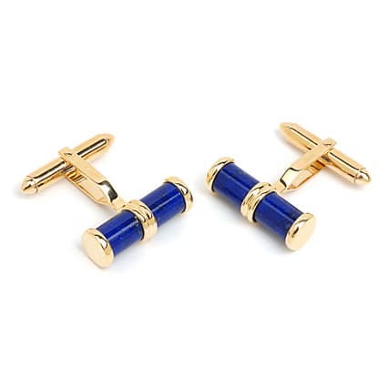 Aspinal of London Men's Blue and Gold Double Barrel Lapis Lazulite Cufflinks