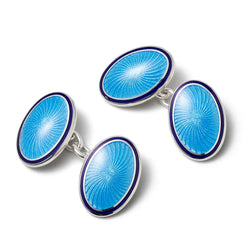 Aspinal of London Mens Blue and Navy Sterling Silver Vitreous Enamel Cufflinks