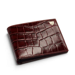 Aspinal of London Mens Brown Crocodile Print 8 Card Billfold Leather Wallet