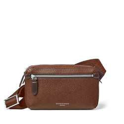 Aspinal of London Mens Brown Reporter Compact Leather Crossbody Bag in Tobacco Pebble