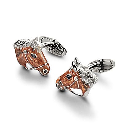 Aspinal of London Mens Brown and Sterling Silver & Enamel Horse Cufflinks