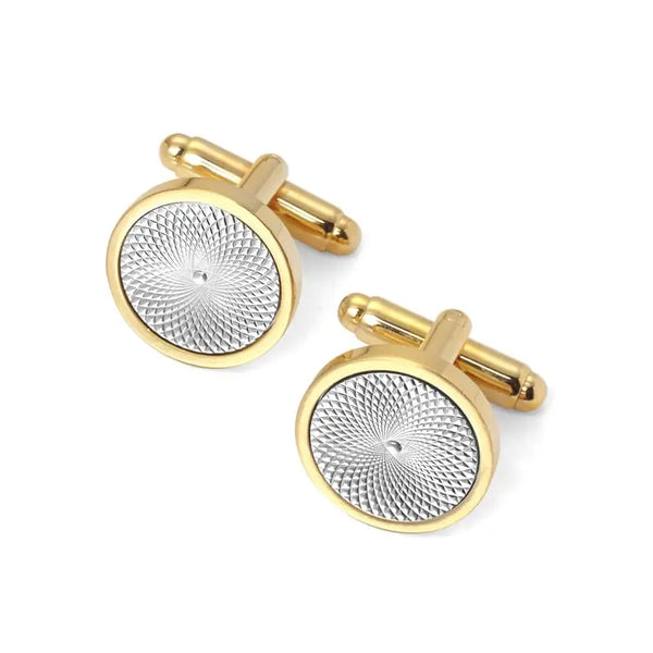 Aspinal of London Mens Gold Round Cufflinks With Sterling Silver Plated Engraved Centre