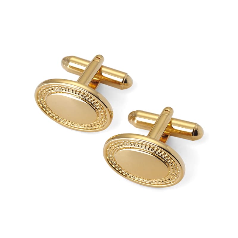 Aspinal of London Mens Gold Sterling Silver Plated Engraved Edge Oval Cufflinks