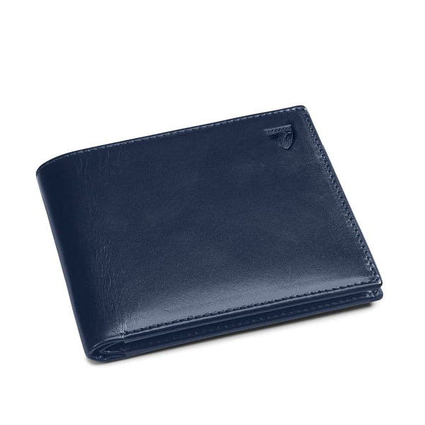 Aspinal of London Men's Navy Blue 8 Card Billfold Leather Wallet