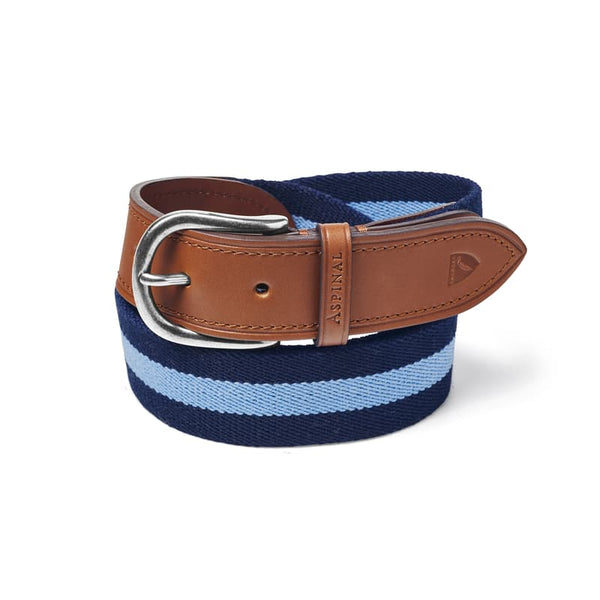 Aspinal of London Men's Navy Blue Leather Striped Webbing Belt