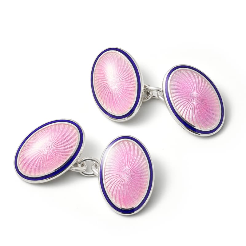 Aspinal of London Men's Navy Blue, Pink and Sterling Silver Enamel & Vitreous Cufflinks