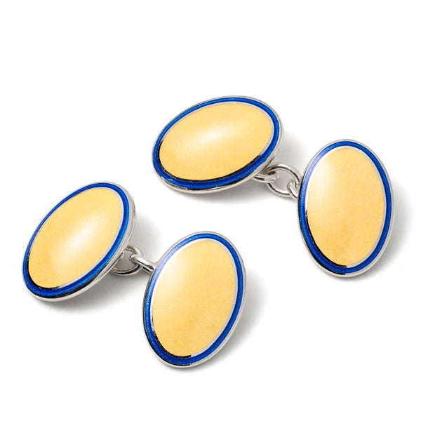 Aspinal of London Men's Navy Blue, Yellow and Sterling Silver Vitreous Enamel Cufflinks