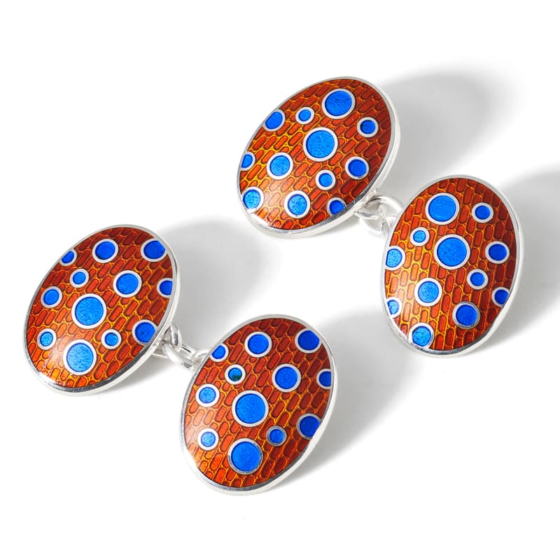 Aspinal of London Mens Red and Blue Sterling Silver Vitreous Enamel Cufflinks With Spot