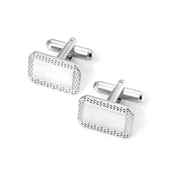 Aspinal of London Men's Silver Engraved Sterling Plated Edge Rectangular Cufflinks