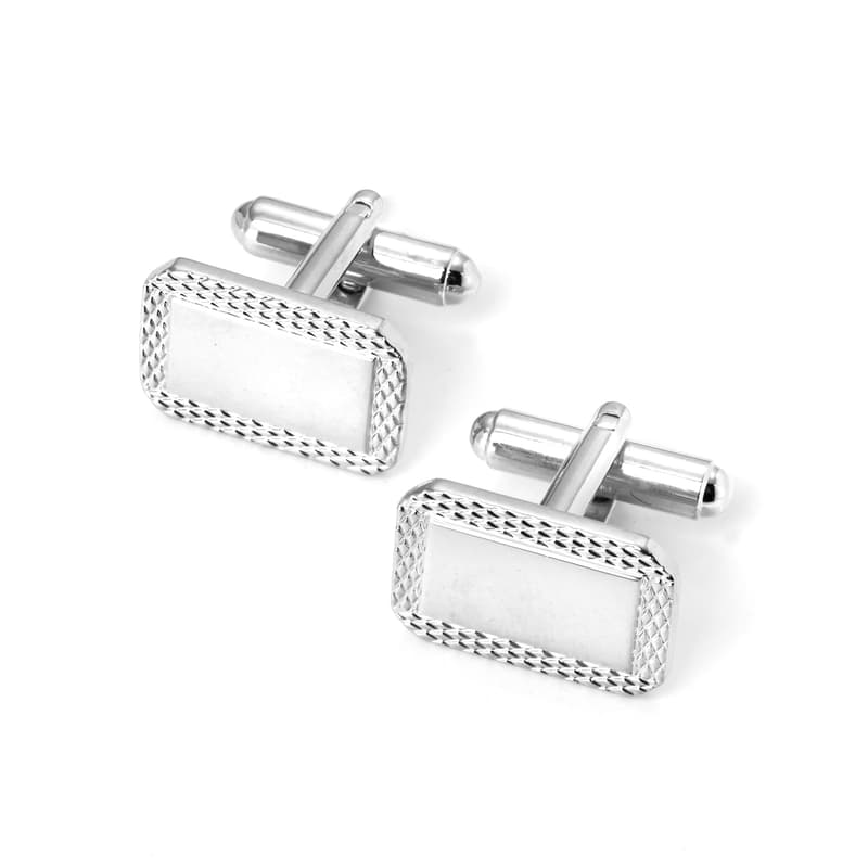 Aspinal of London Men's Silver Engraved Sterling Plated Edge Rectangular Cufflinks