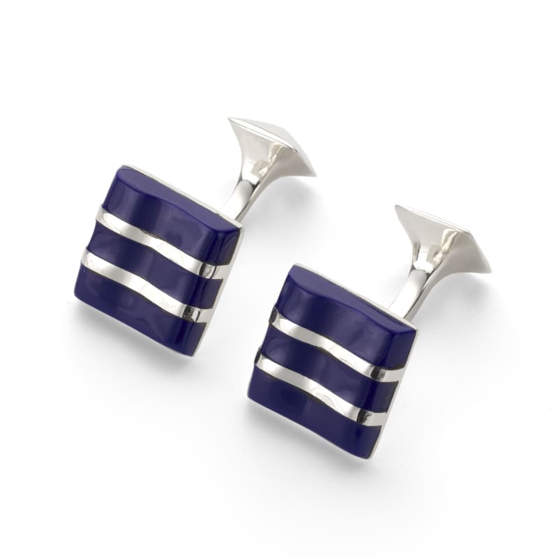 Aspinal of London Mens Silver and Blue Sterling Lapis Wave Cufflinks