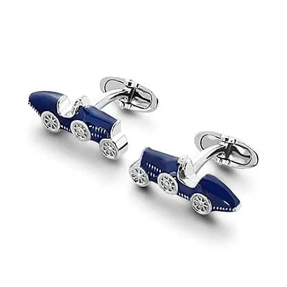 Aspinal of London Mens Silver and Blue Sterling & Enamel Classic Car Cufflinks