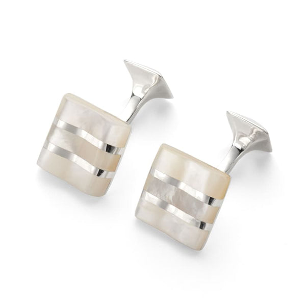 Aspinal of London Mens Silver and Cream Sterling & Mother Pearl Wave Cufflinks