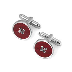 Aspinal of London Men's Silver and Red Sterling Plated Button Cufflinks