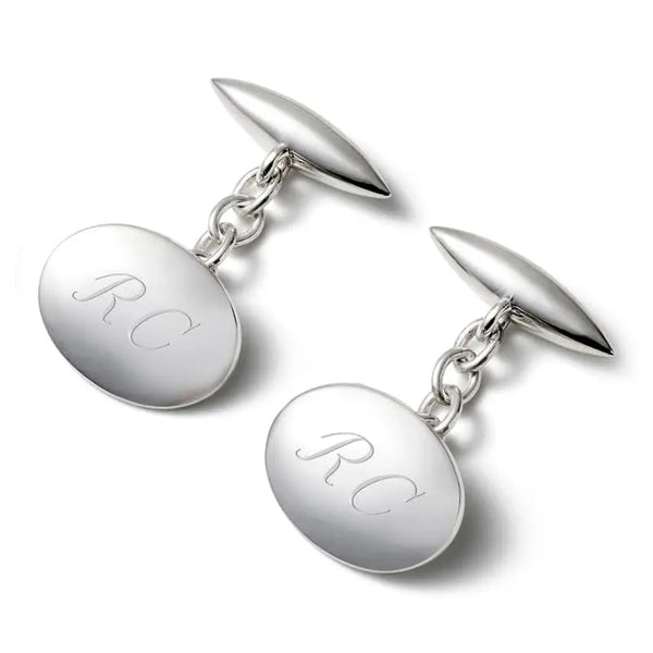 Aspinal of London Mens Sterling Silver Domed & Torpedo Cufflinks