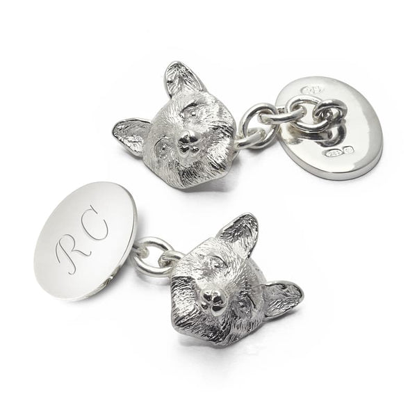 Aspinal of London Mens Sterling Silver Personalised Fox Head Cufflinks