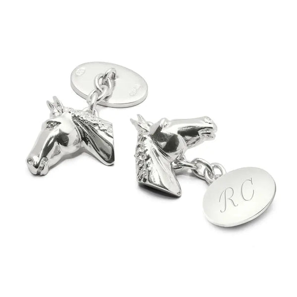 Aspinal of London Mens Sterling Silver Personalised Horse Head Cufflinks