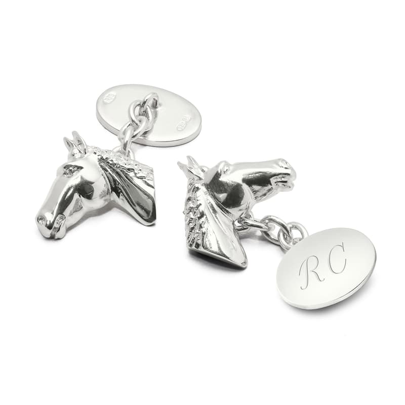 Aspinal of London Mens Sterling Silver Personalised Horse Head Cufflinks