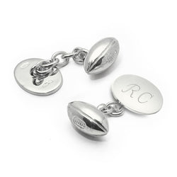 Aspinal of London Mens Sterling Silver Personalised Rugby Ball Cufflinks