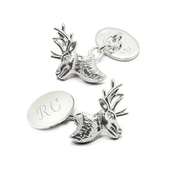 Aspinal of London Mens Sterling Silver Personalised Stag Head Cufflinks