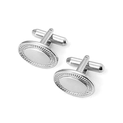 Aspinal of London Mens Sterling Silver Plated Engraved Edge Oval Cufflinks