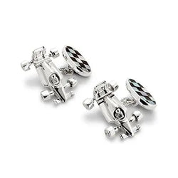 Aspinal of London Mens Sterling Silver and Black Racing Car & Chequered Flag Cufflinks