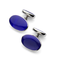 Aspinal of London Men's Sterling Silver and Blue Oval Lapis Cufflinks