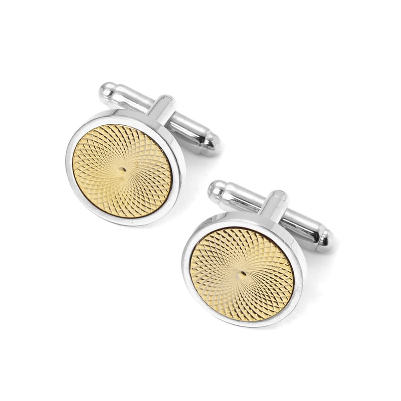 Aspinal of London Men's Sterling Silver and Gold Plated Round Cufflinks with Engraved Centre