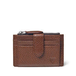 Aspinal of London Mens Tobacco Brown Pebble Leather Zipped Rfid Card Holder