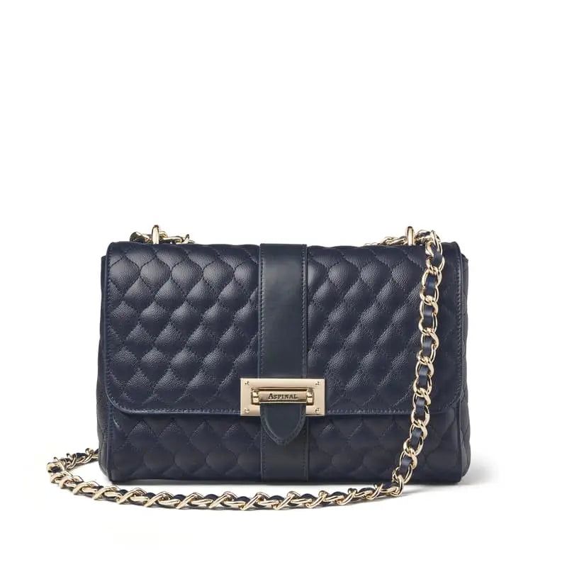 Aspinal of London Navy Blue Leather Quilted Large Lottie Bag