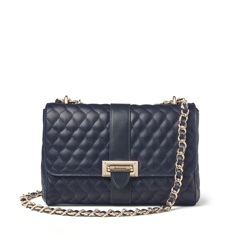 Aspinal of London Navy Blue Leather Quilted Large Lottie Bag