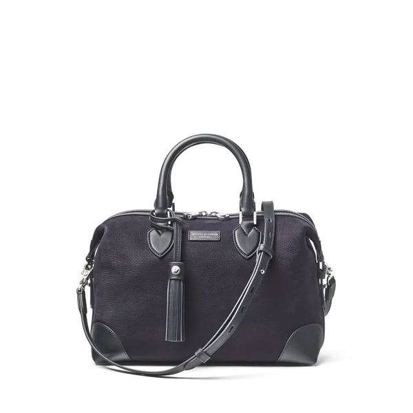 Aspinal of London Navy Blue Leather Small Bowling Bag