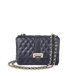 Aspinal of London Navy Blue Quilted Italian Full-Grain Leather Lottie Bag