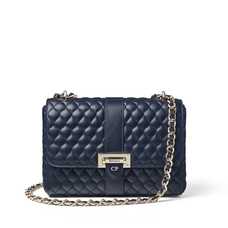 Aspinal of London Navy Blue Quilted Leather Large Lottie Bag