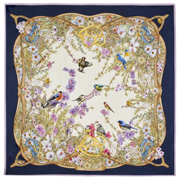 Aspinal of London Navy Blue Silk Edwardian Garden Scarf