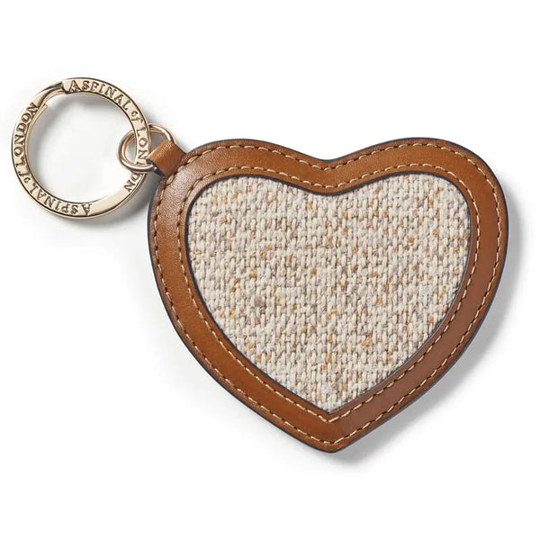 Aspinal of London Neutral Tan Brown Canvas Leather Heart Key Ring