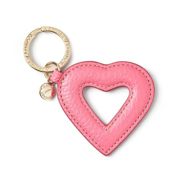 Aspinal of London Pink Leather Hollow Heart Keyring