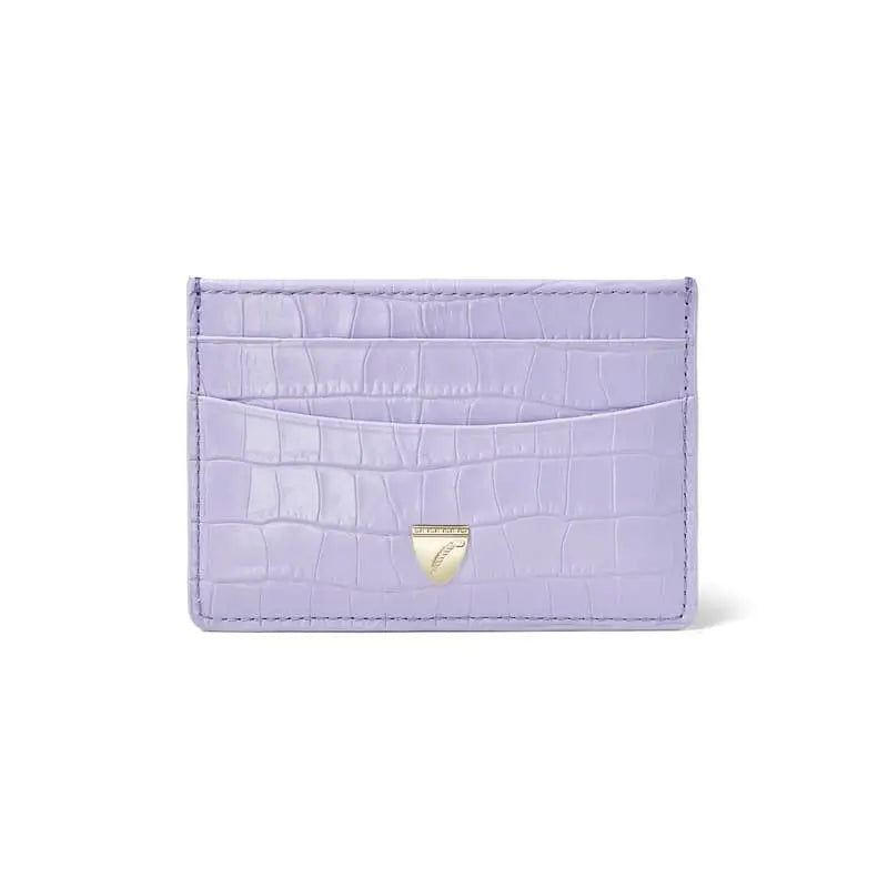 Aspinal of London Purple Leather Crocodile Print Slim Credit Card Holder