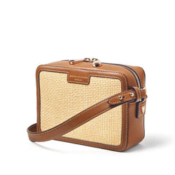 Aspinal of London Raffia Leather Crossbody Bag in Smooth Tan