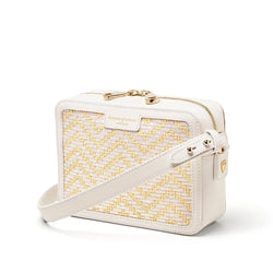 Aspinal of London Raffia Leather Embroidered Crossbody Bag in Smooth White