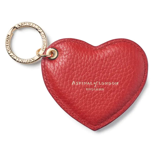 Aspinal of London Red Full Grain Leather Pebble Heart Key Ring