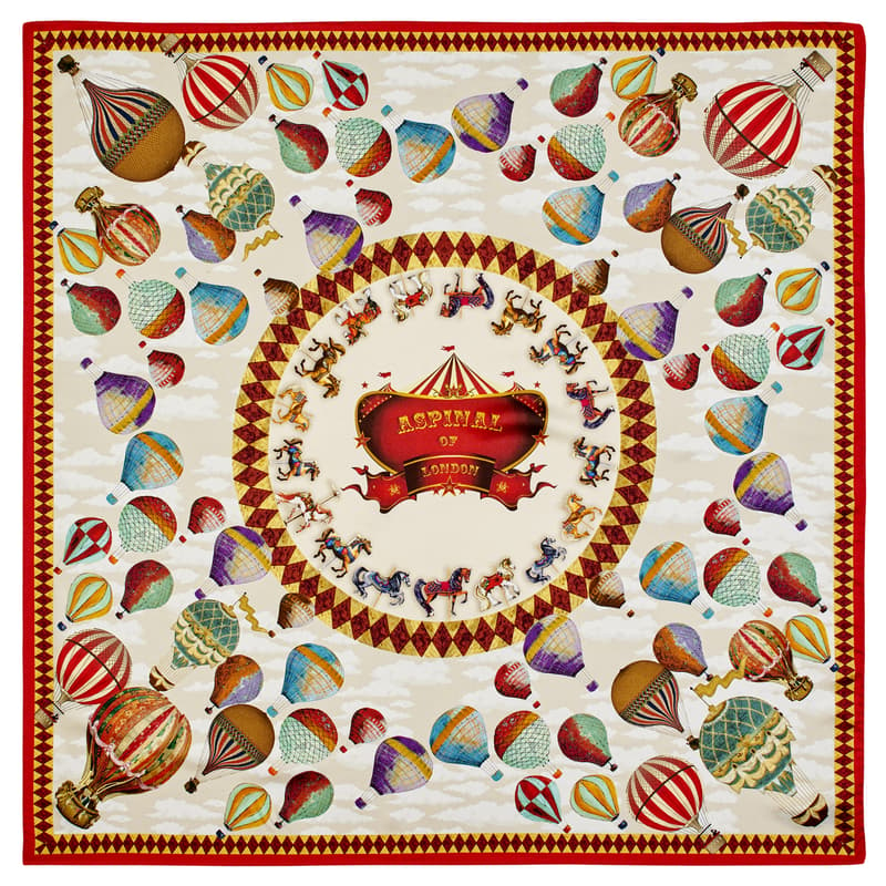 Aspinal of London Red, White and Yellow Silk Hot Air Balloon Printed Scarf