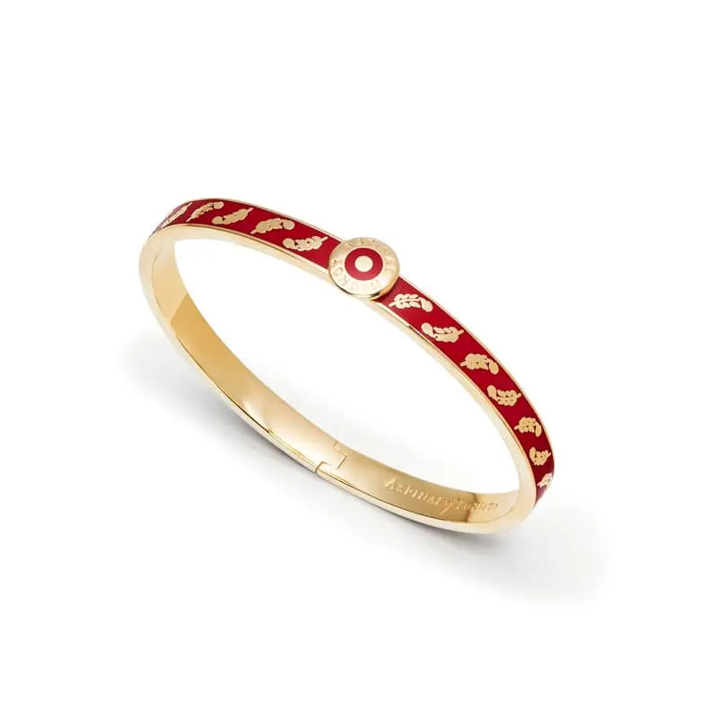 Aspinal of London Red and 18ct Gold Plated Feather Bangle