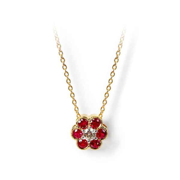 Aspinal of London Red and Gold Athena 18ct Ruby & Diamond Cluster Pendant Necklace