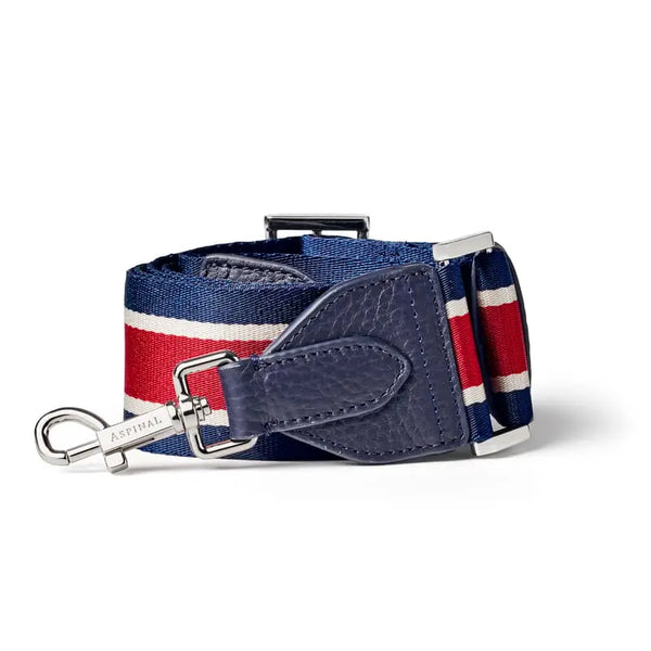 Aspinal of London Red, Blue and White Nylon Stripe Webbing Bag Strap