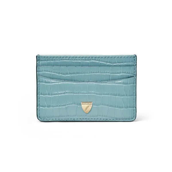 Aspinal of London Slim Credit Card Holder in Deep Shine Cornflower Blue Small Croc