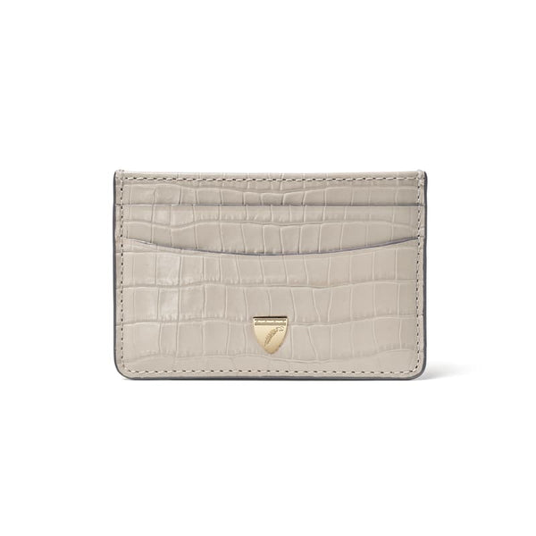 Aspinal of London Slim Credit Card Holder in Deep Shine Dove Grey Small Croc